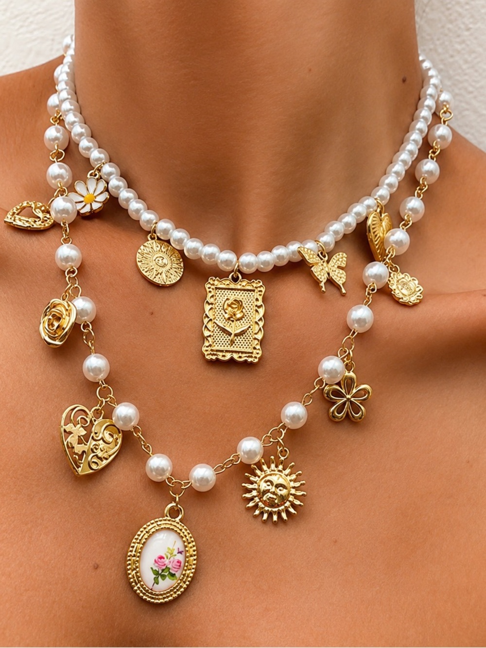 Multiple Charm layered Necklace